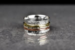 Floraler Meditationsring mit Dreifarbigen Band - 925 Sterling Silber Drehring - RG925-25