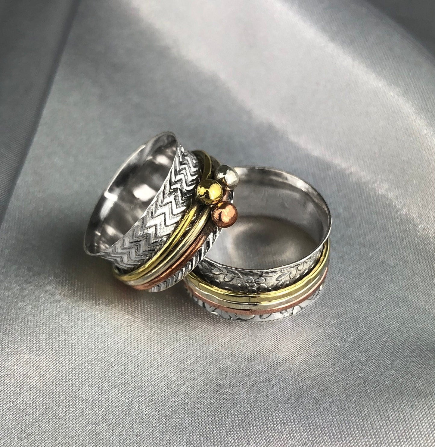 Pierścionek medytacyjny zamiatanie - 925 Sterling Silver bandring - kojący pierścień - RG925-36