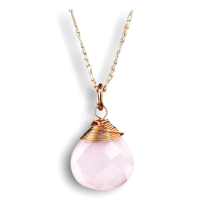 Różowy Łańcuch Drop Kwarcowy 925 Sterling RoseGold Pozłacany Pink Gem Aura Naszyjnik K925-71