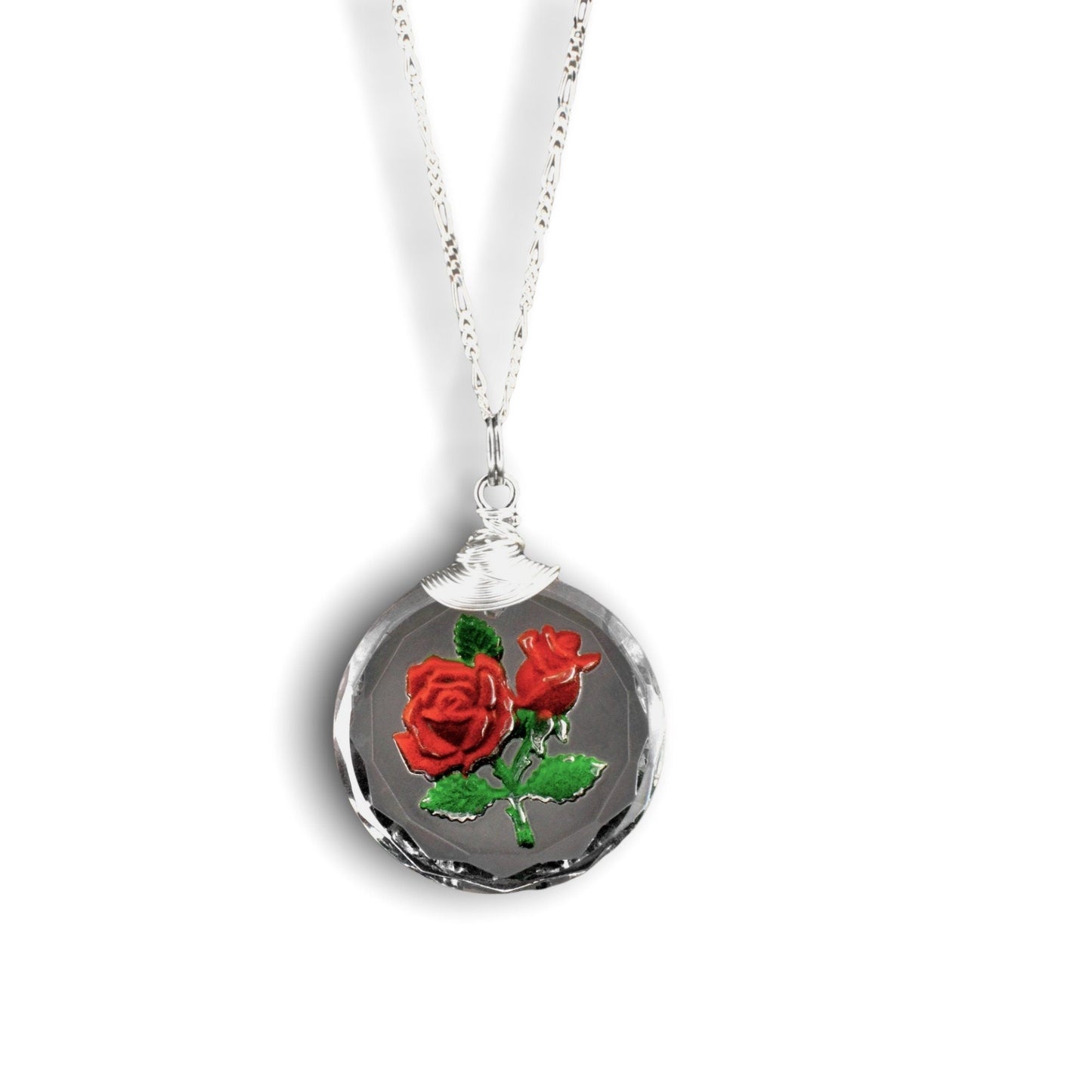 Frosted Różany Szkło Łańcuch wisiorek - 925 Sterling Silver 3D Symboliczna biżuteria - K925-47