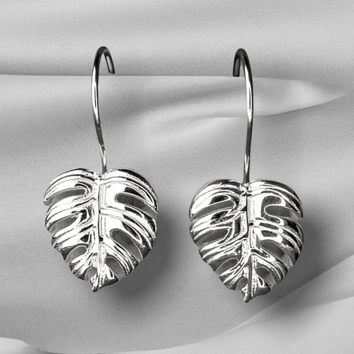 Monstera Leaf Kolczyki - 925 Sterling Silver Exotic Leaves Kolczyki - EAR925-115