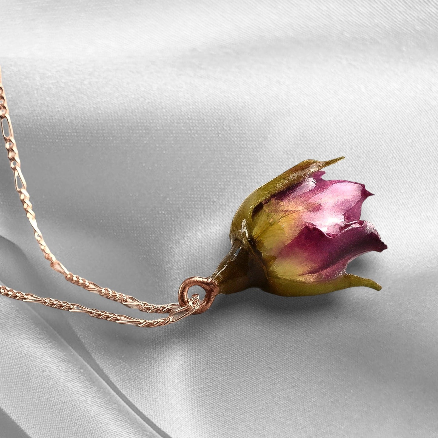 Real Róża Łańcuch - Romantyczna biżuteria z 925 Sterling RoseGold Pozłacane - Biżuteria przyrodnicza - K925-50