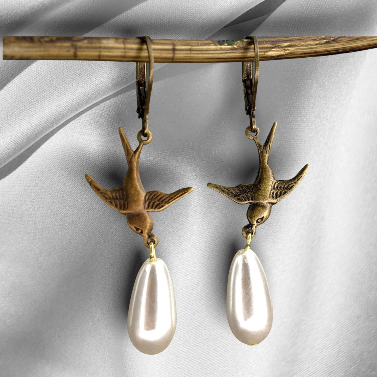 Lot Swallows Drop Kolczyki Pearl - Nostalgiczna biżuteria retro - Vinohr-63