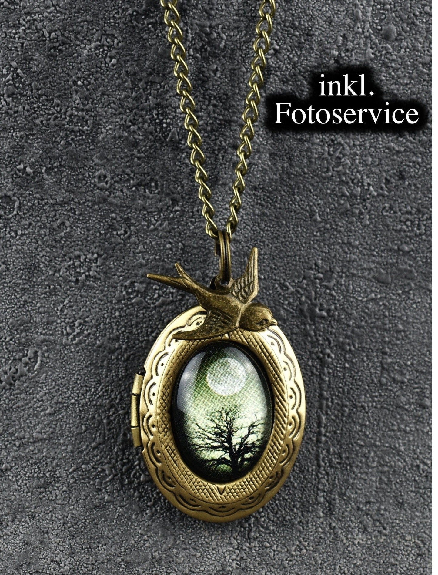 Photoservice obejmuje personalizable Mystic Forest Swallow Fotomed Linen Wisiorek Łańcuch - Vik-29