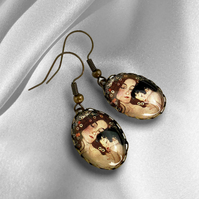 Mother Child Earrings Gustav Klimt Painter Bronze Art Lover Vintage Style Earrings VINOHR-27