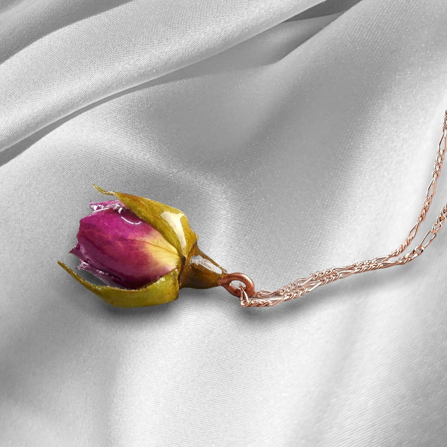 Real Róża Łańcuch - Romantyczna biżuteria z 925 Sterling RoseGold Pozłacane - Biżuteria przyrodnicza - K925-50