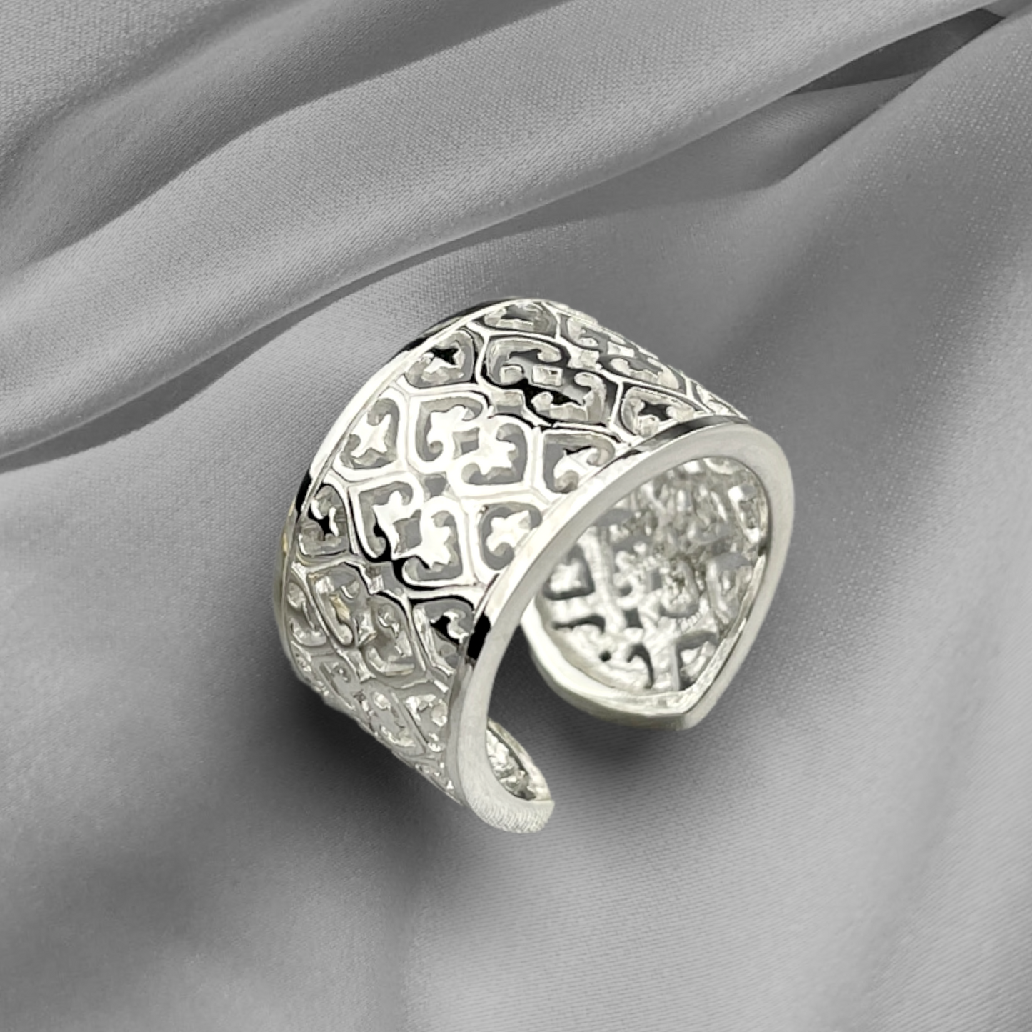 Ozdobne 925 Sterling Silver Pierścień w stylu Orient - Rozmiar Regulowany Ring Ring - RG925-15