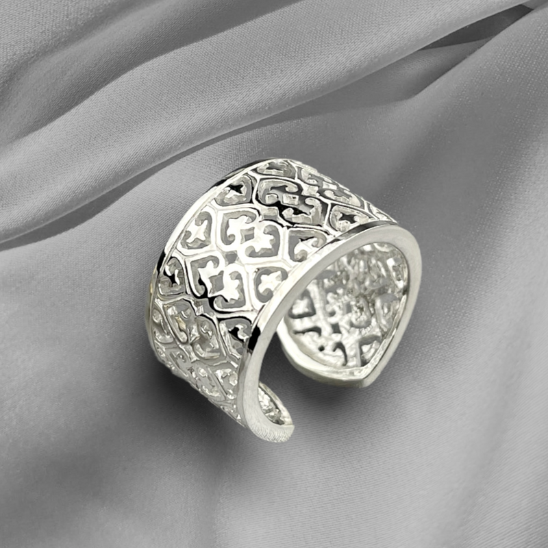 Ornamentaler 925 Sterling Silber Ring im Orient Stil - Größenverstellbarer Statement Ring - RG925-15