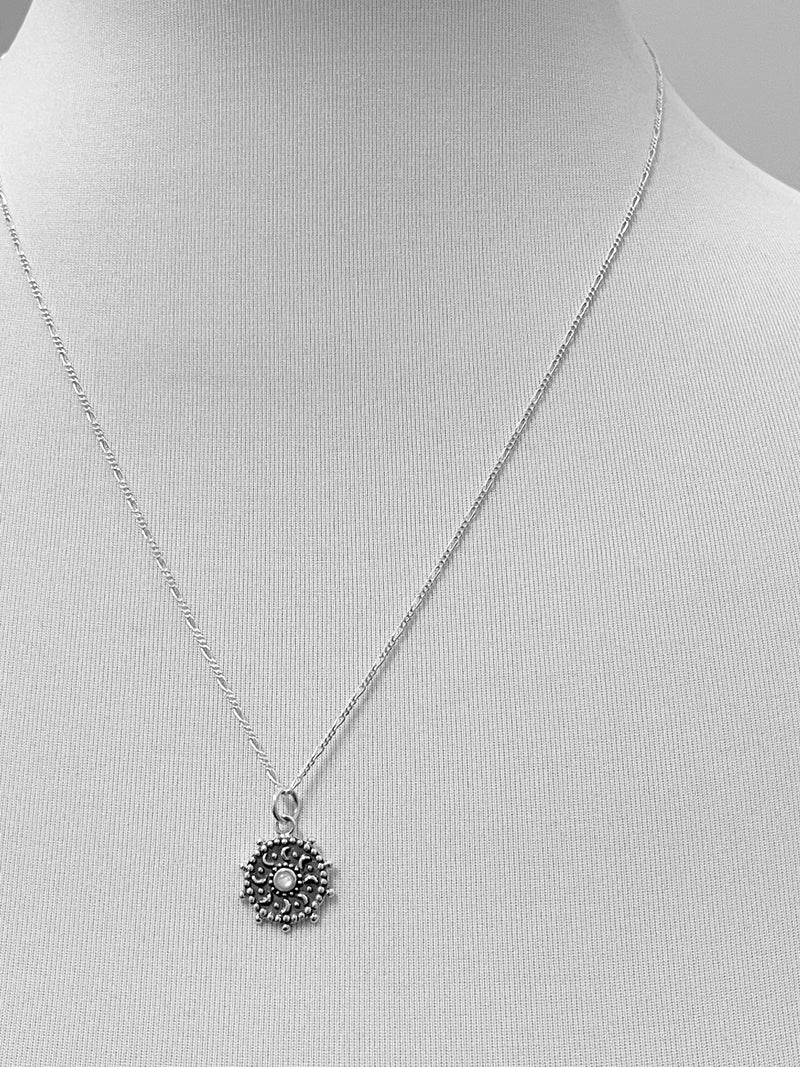 Perlmutt Sonne & Mond Geheimnisvoller Anhänger Halskette 925 Sterling Silber - K925-67