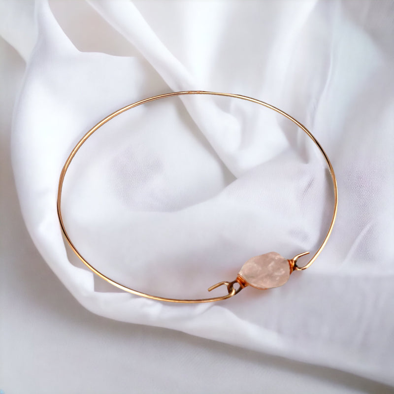 Rose Quartz Bangle - RoseGold Gold-plated Minimalist Gemstone Jewelry - Retars 51