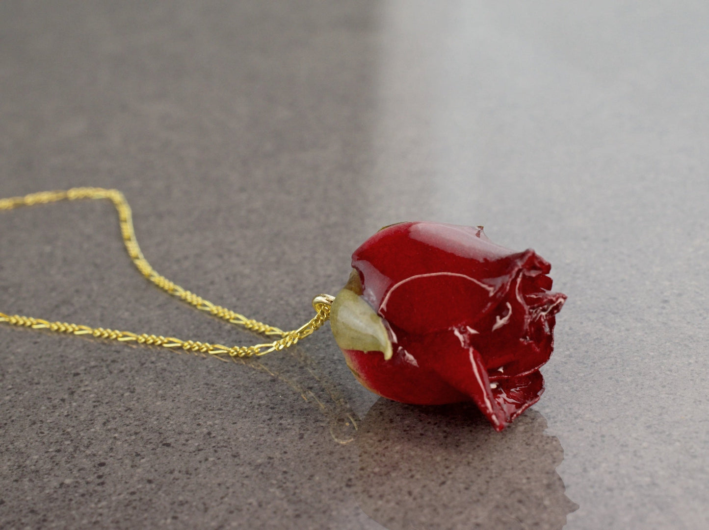 925 Silver Silver Gilded Chain "Real Red Rose"